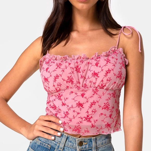 Motel Rocks Kalsi Top in Love Bloom Pink Flock - Picture 1 of 5